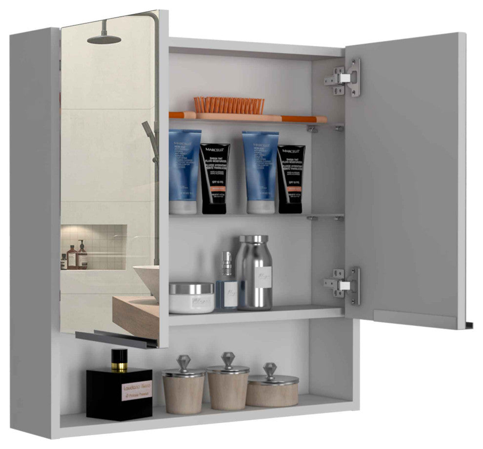 Ozark 24" Medicine Cabinet with Mirror, 3 Inner Shelves, and Open Shelf, White