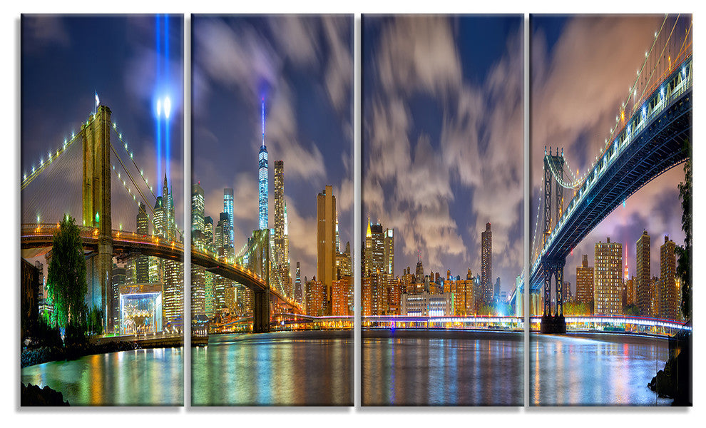 "Manhattan in Memory of September 11" Canvas Print48"x28", 4-Panels