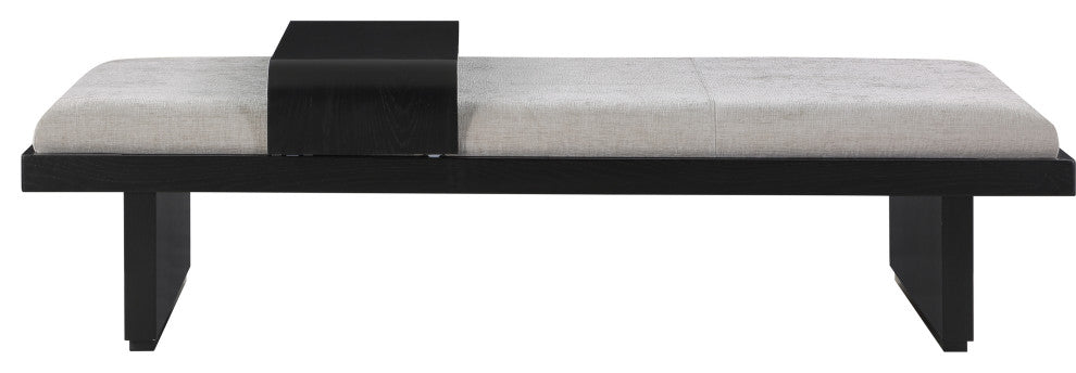 Arlington Chenille Fabric Upholstered Bench, Grey, Black Finish