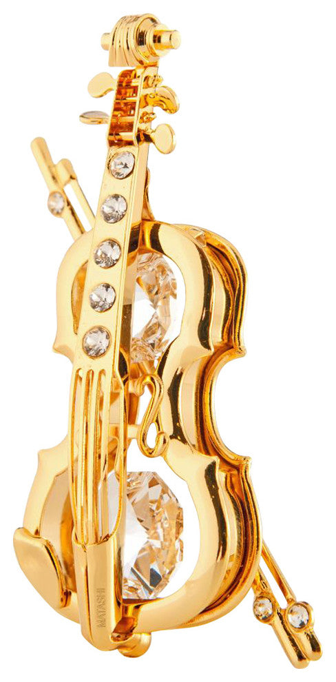 24K Gold Plated Crystal Studded Violin And Bow Ornament
