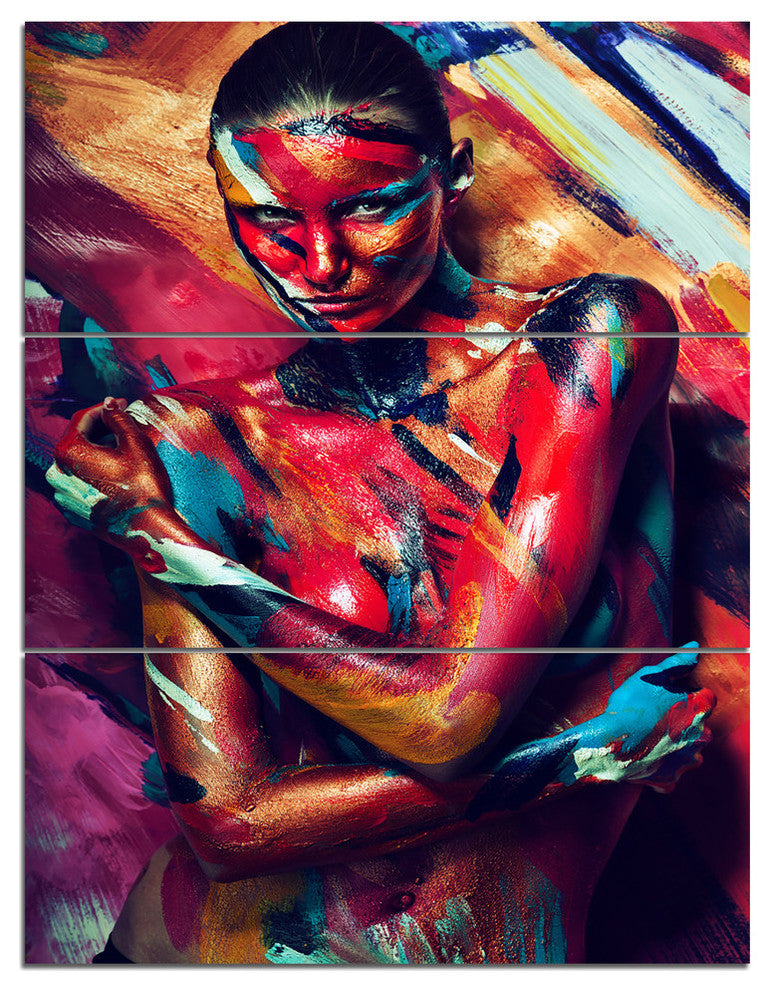 "Girl in Paint" Metal Wall Art, 3 Panels, 28"x36"