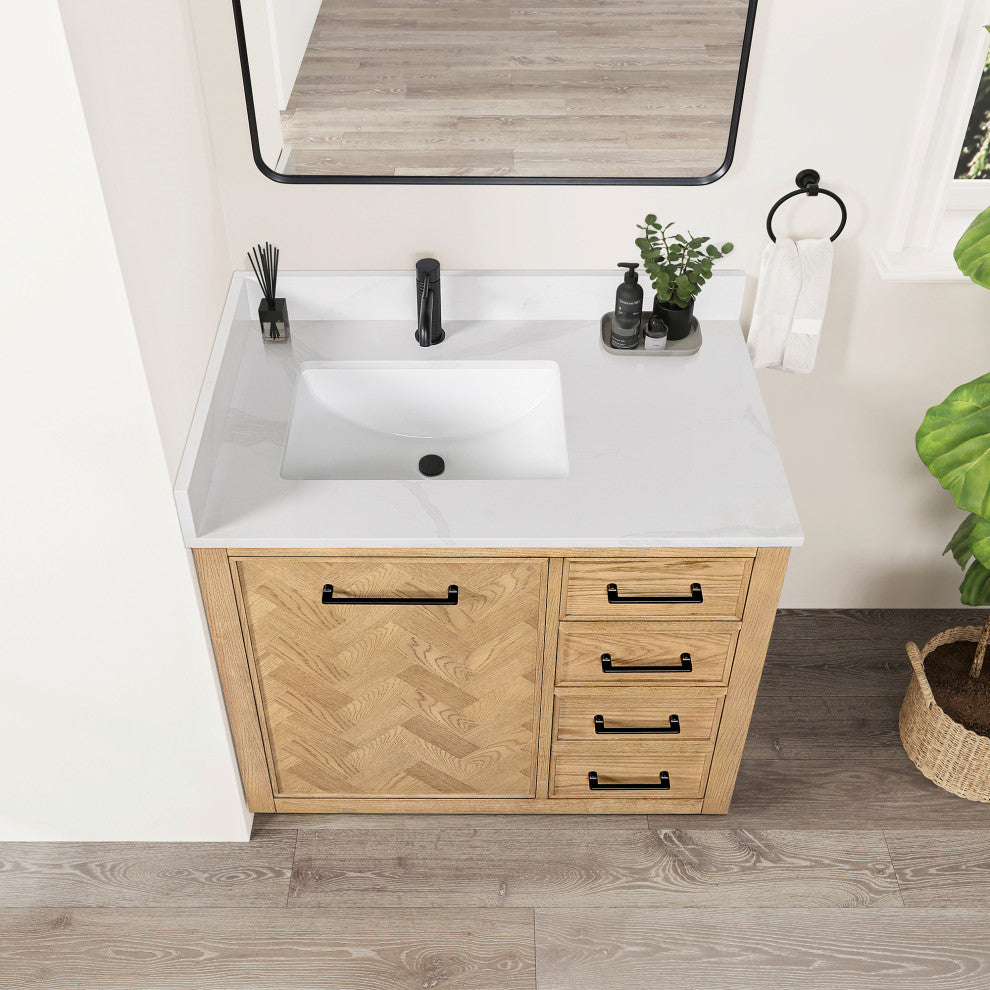 Jakarta Bath Vanity, Quartz Top No Mirror, Weathering Light Brown, 36", Single Vanity