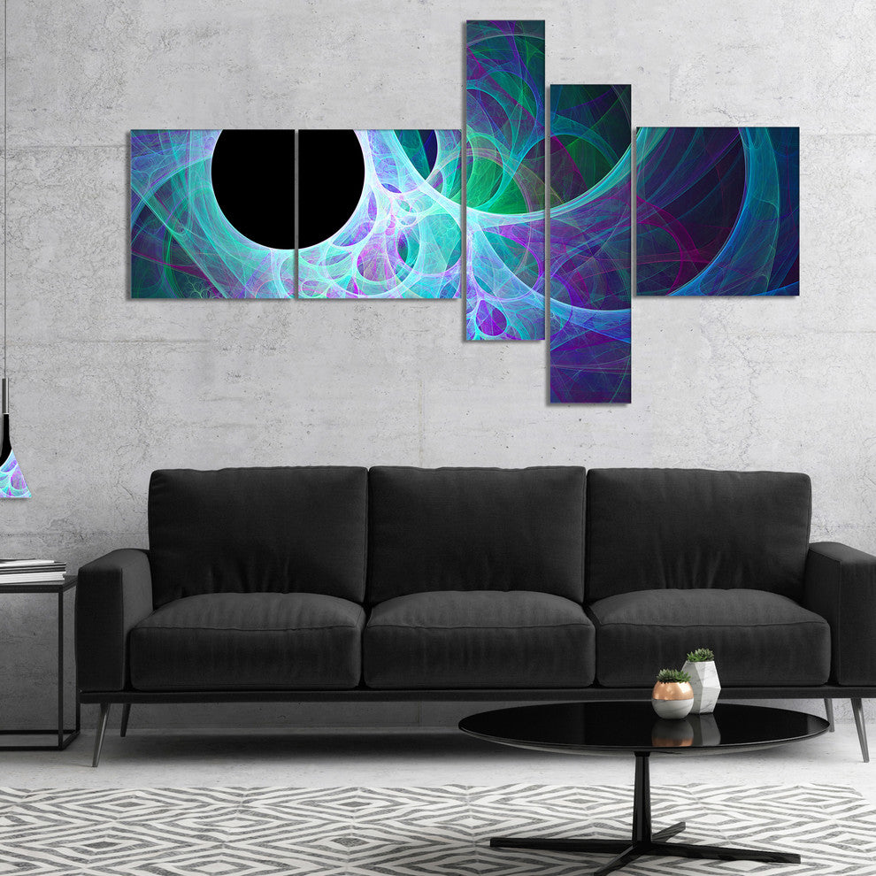 Blue Angel Wings on Black, Abstract Wall Art Canvas, 60"x32", 5 panels