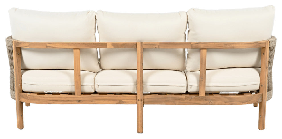 GDF Studio Outdoor 3-Seater Patio Acacia Wood Sofa, Teak/Beige
