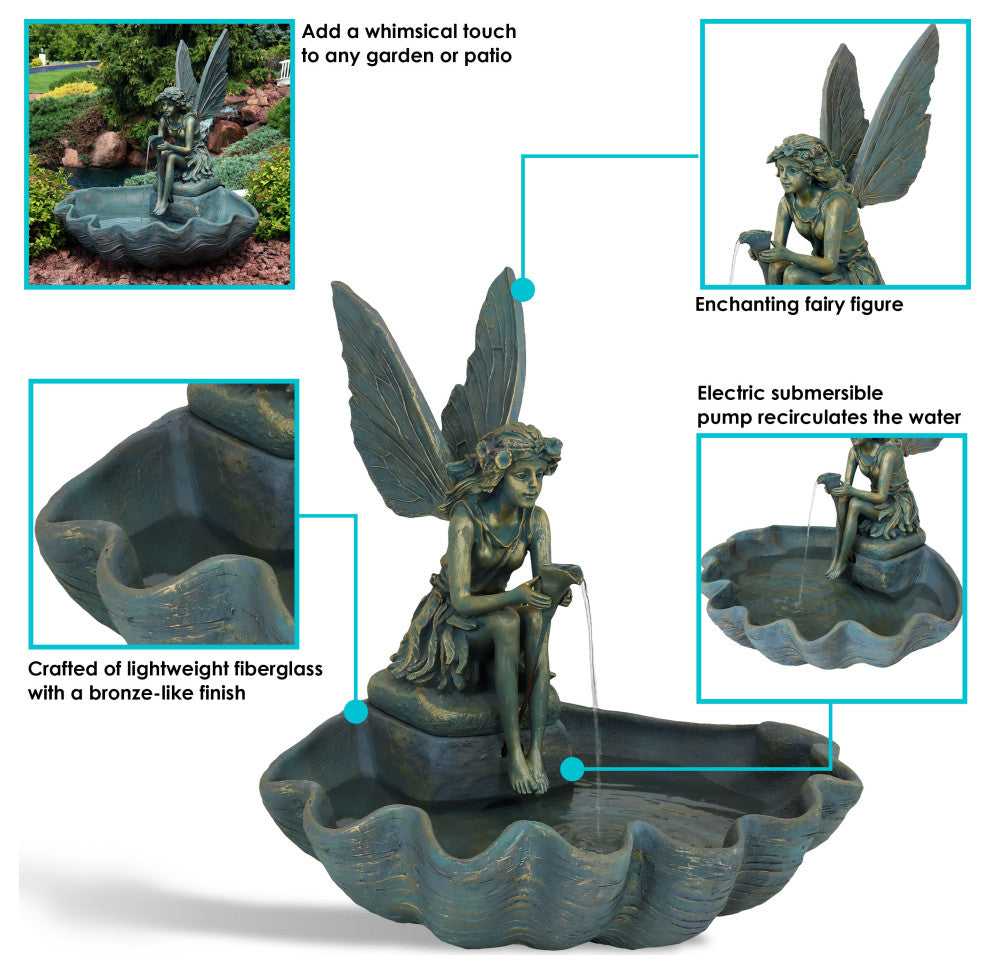 Sunnydaze Fairy Shell Outdoor Garden Water Fountain, Corded Electric, 30"