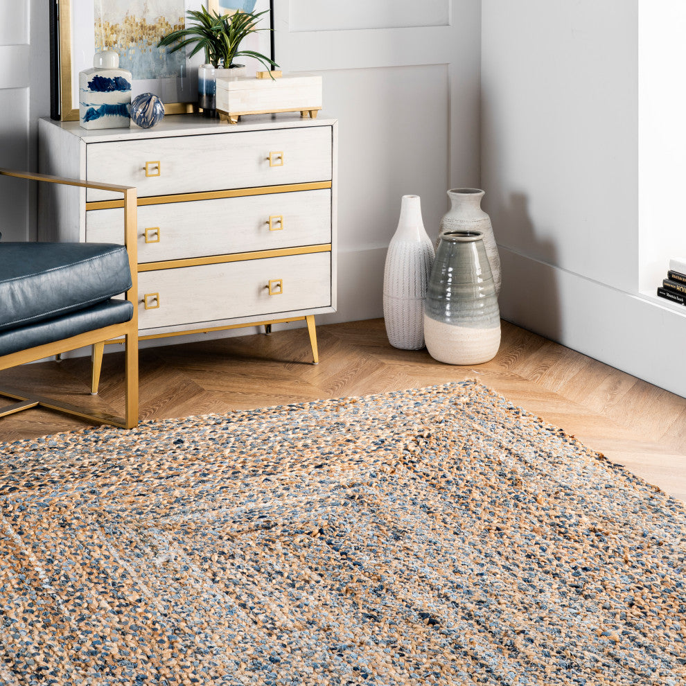 Nuloom Hand Braided Twined Jute and Denim Area Rug, Blue 2'6"x8'Runner
