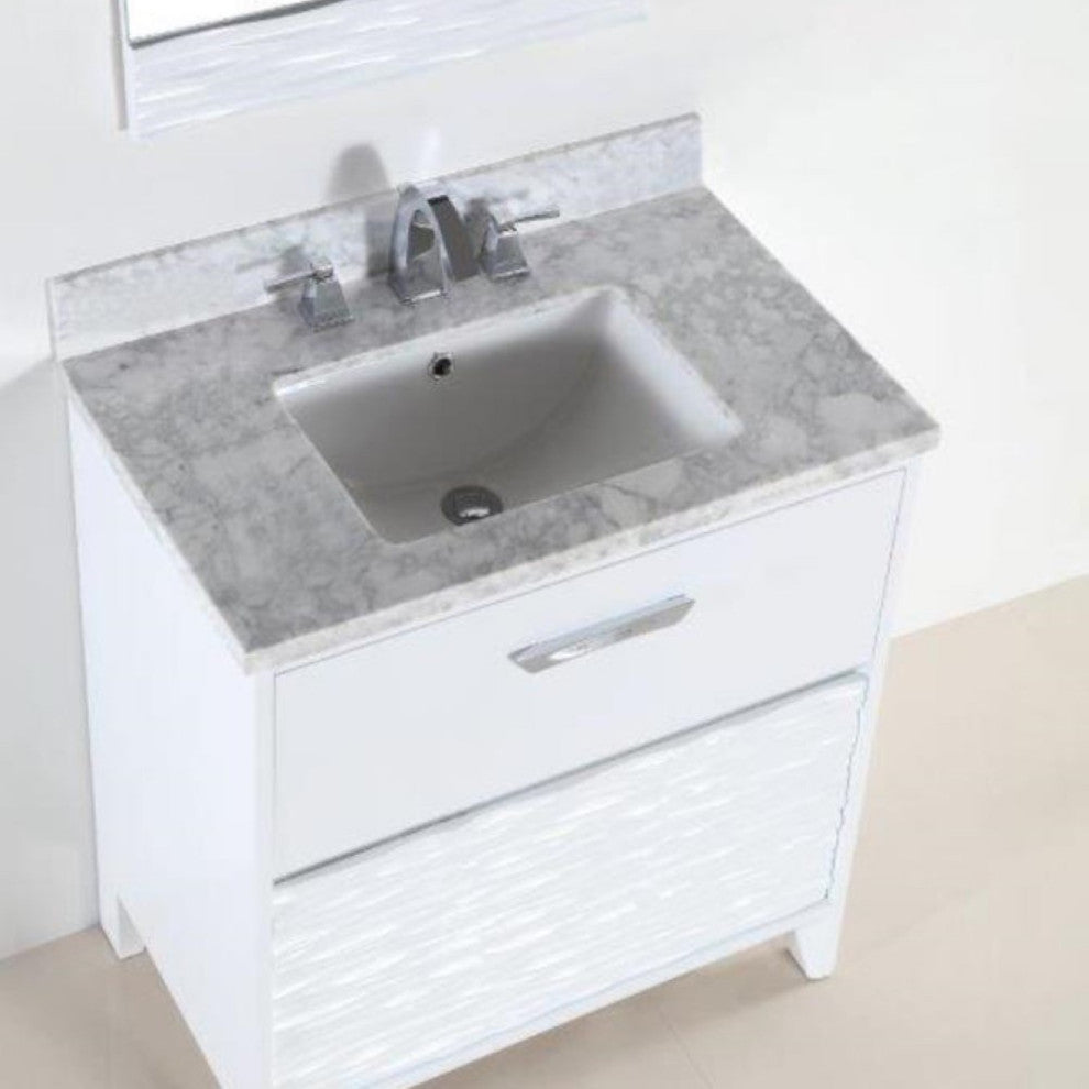Alda Single-Sink Vanity, White, 30", White With White Carrara Top