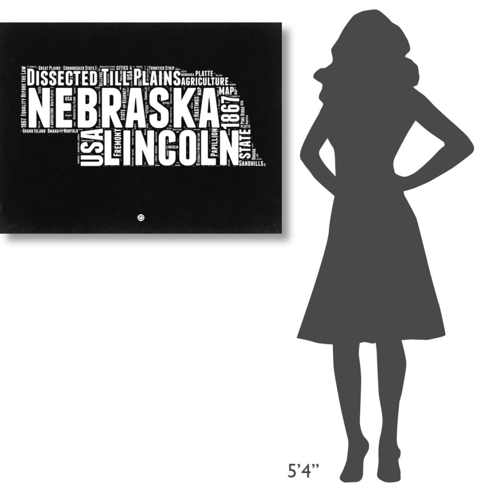 "Nebraska Black and White Map" Fine Art Print