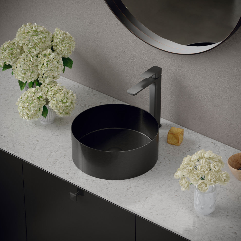 Karran 1-Handle 1-Hole Vessel Faucet With Pop-up Drain, Gunmetal Grey