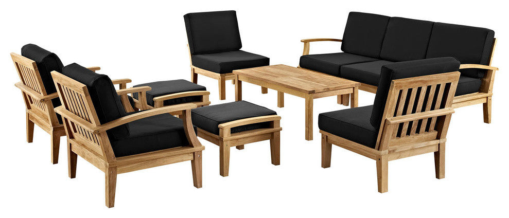 Modern Urban Outdoor Patio Rattan and Wicker 10-Piece SetSofa Set Natural Black