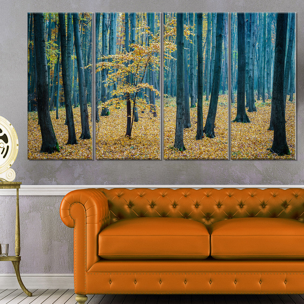 "Dense Autumn Beach Forest" Oversized Forest Canvas Artwork, 4 Panels, 48"x28"