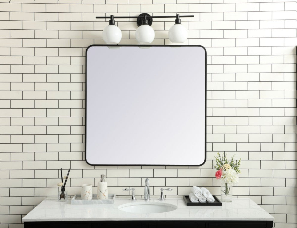 Ellis Soft Corner Metal Rectangular Mirror, Black, 36"x36"