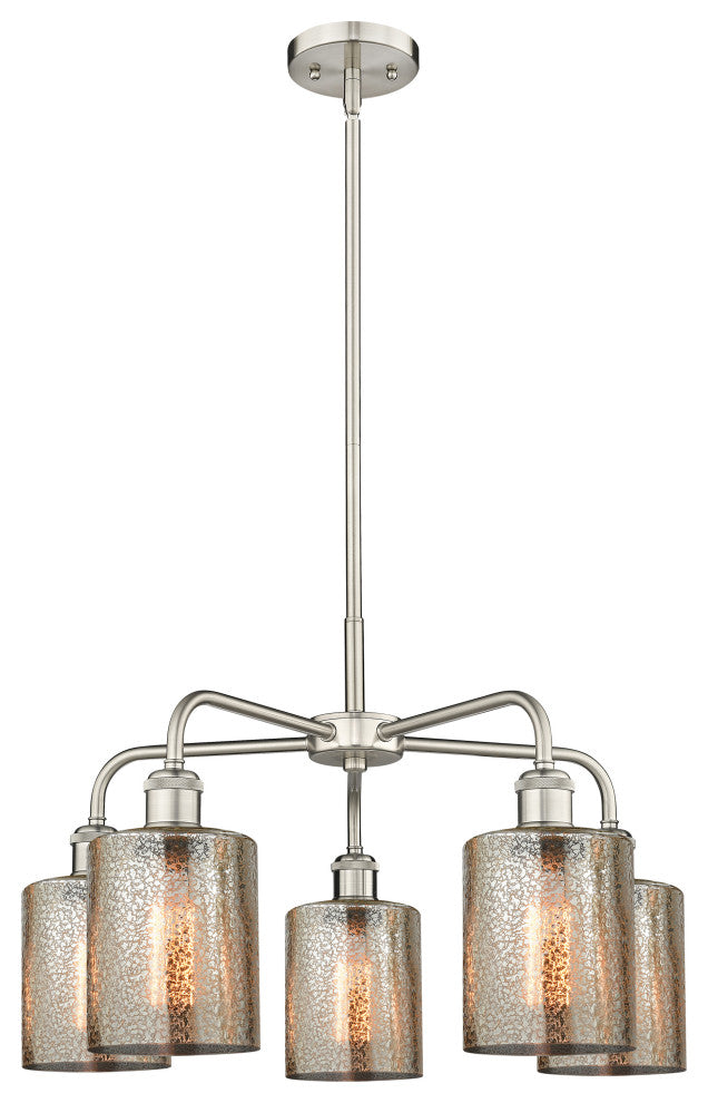 Cobbleskill 5-Light 23" Stem Chandelier, Satin Nickel Finish, Mercury Shade