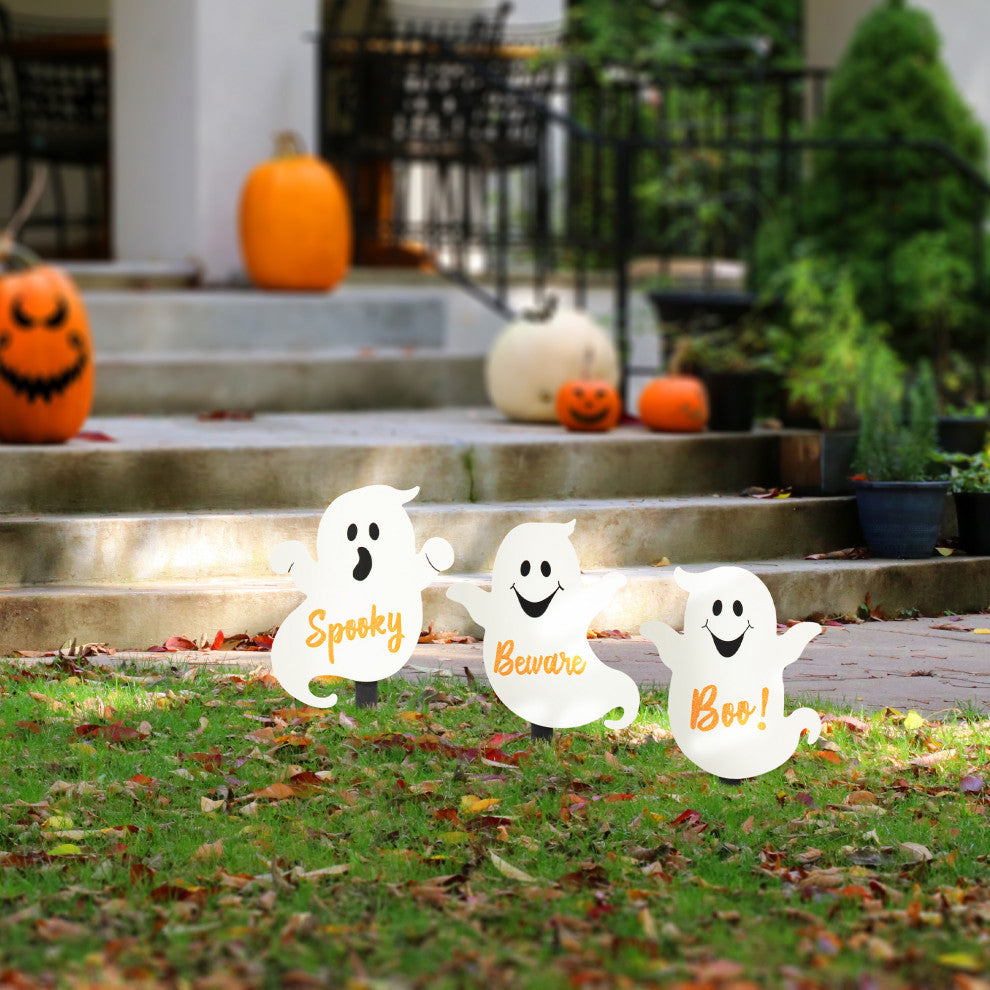 15"H Halloween Wooden Ghost Yard Stake, 3-Piece Set