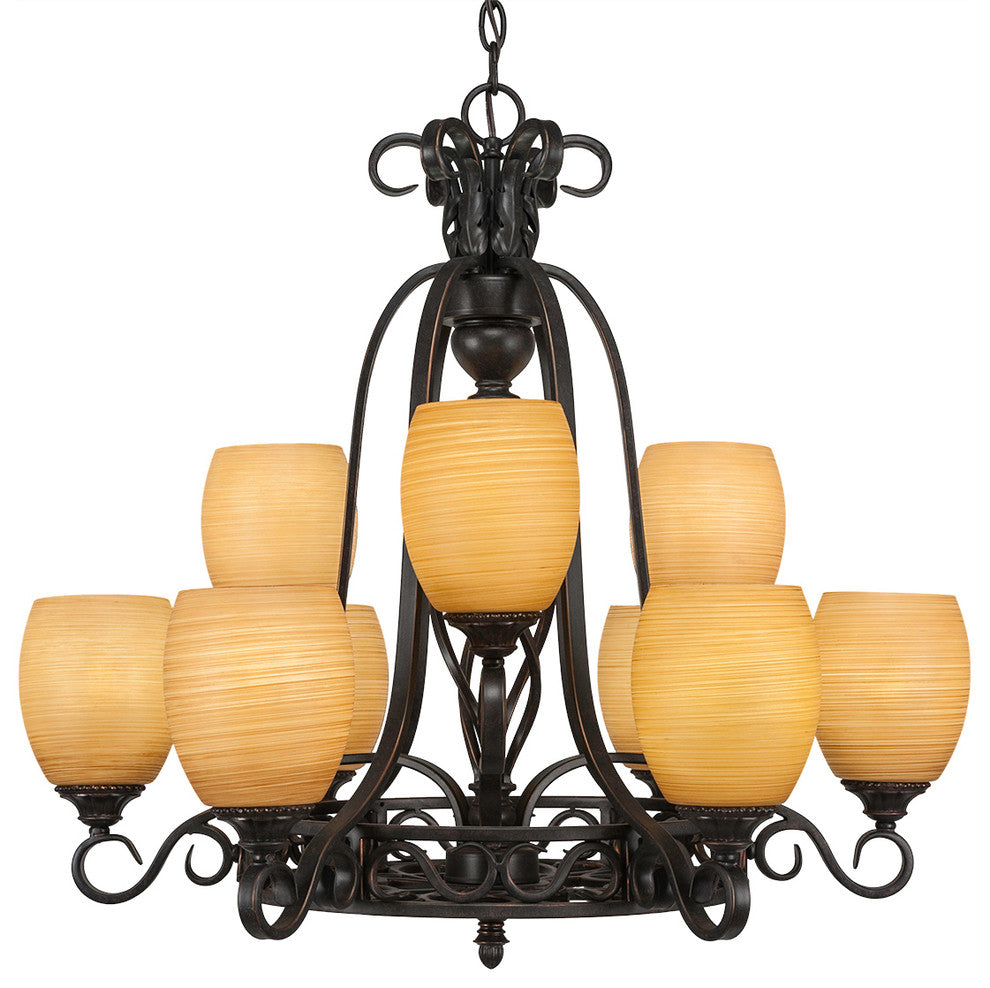 Elegant_ 9-Light Chandelier, Dark Granite Finish, 5" Cayenne Linen Glass