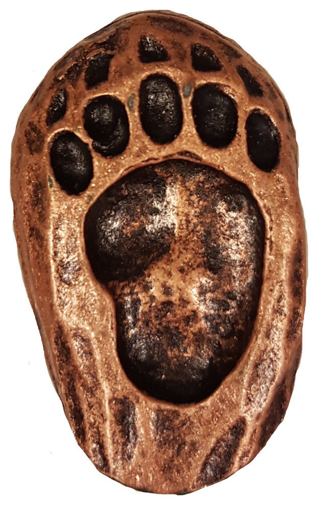 Single Bear Track Left Facing Cabinet Knob, Antique Copper