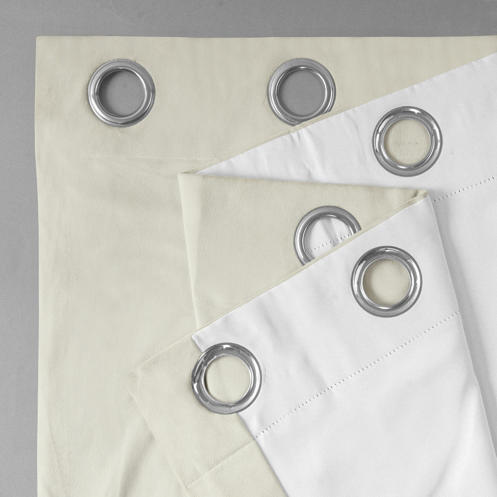 Signature Off White Grommet Blackout Velvet Curtain Single Panel, 50"x84"