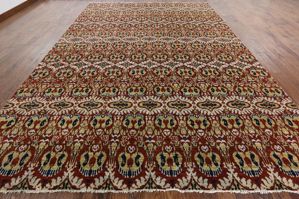 Ikat Modern Multicolor Hand-Knotted Oriental Wool Rug, 10'x14'