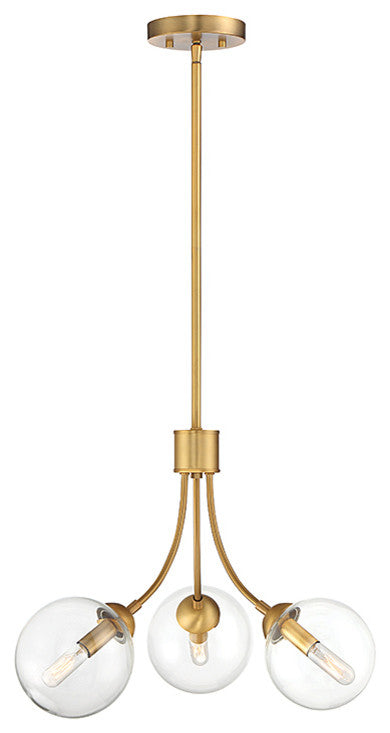 3-Light Chandelier, Natural Brass