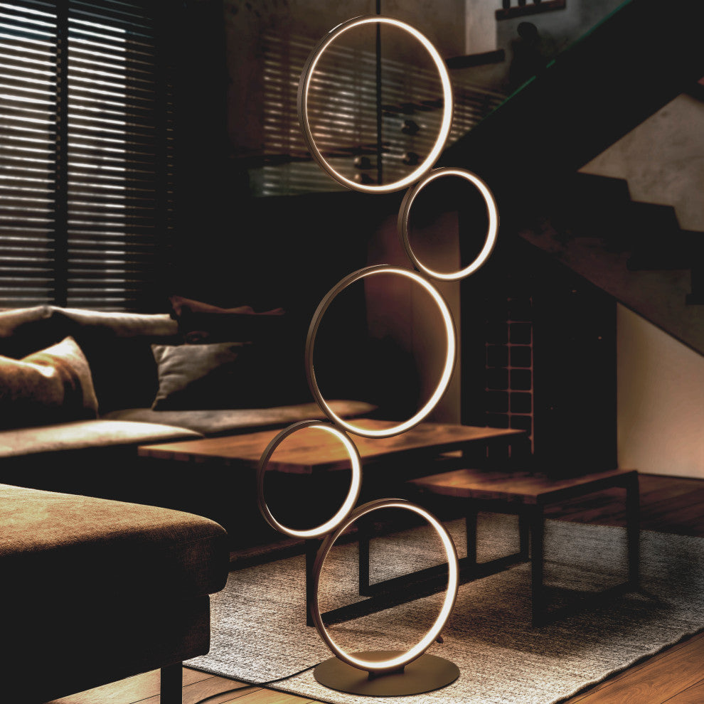 Pluto Stacked Circles 45" 5-Light Modern Integrated LED Floor Lamp, Black