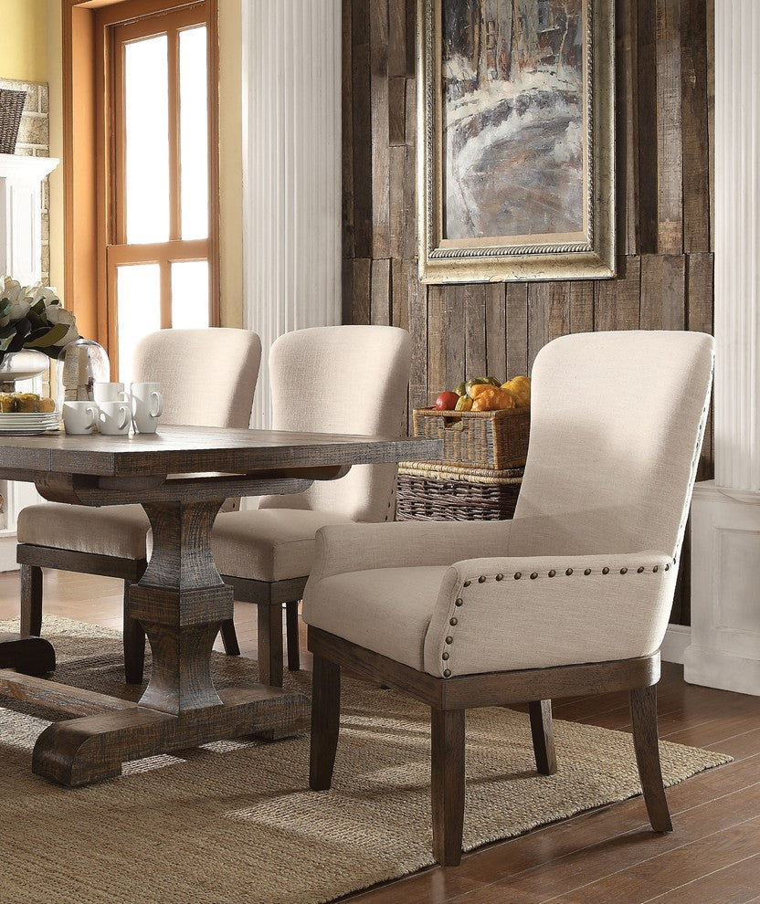 Acme Landon Arm Chair, Beige Linen and Salvage Brown