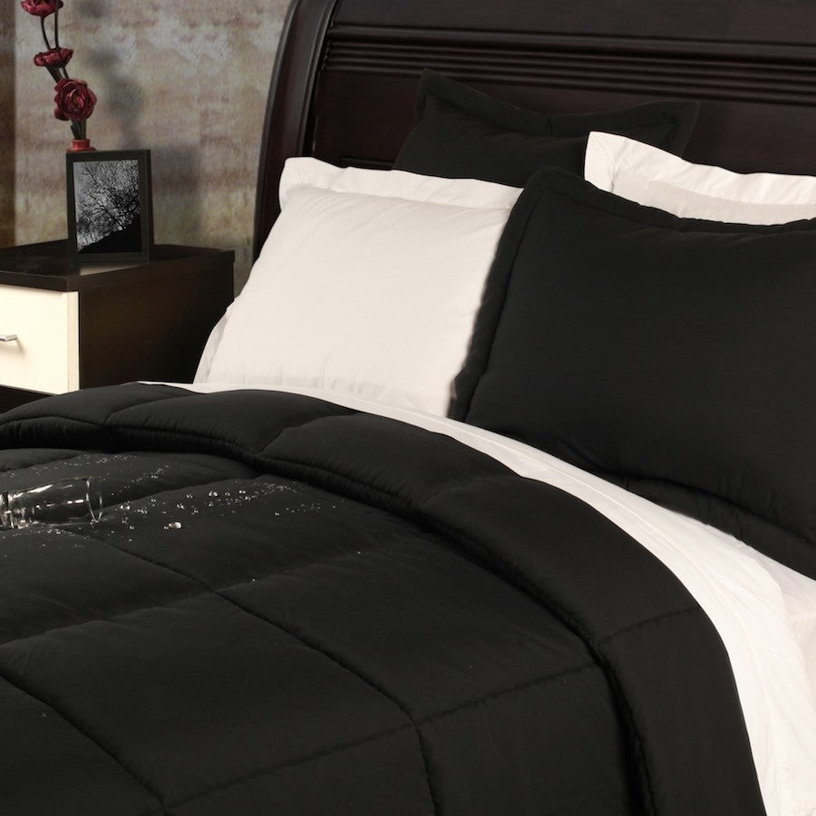 Lotus Home Water and Stain Resistant Microfiber Comforter Mini Set, Black, King