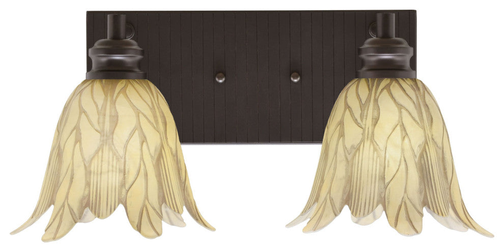 Edge 2-Light Bath Bar, Espresso Finish, 7" Vanilla Leaf Glass
