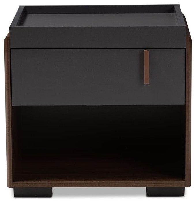 Rikke Two-Tone Gray and Walnut Wood 1-Drawer Nightstand