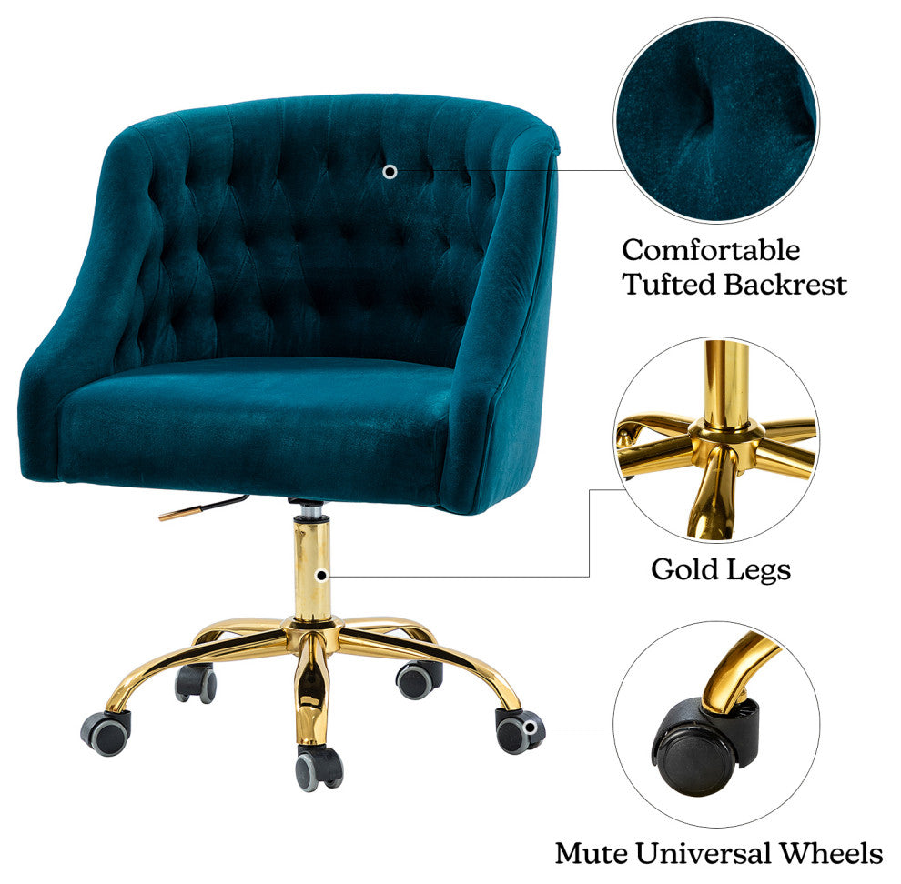 Home Office Swivel Chair with Button-Tufted Back, Teal