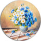 Bouquet On Wooden Table, Floral Disc Metal Artwork, 11"