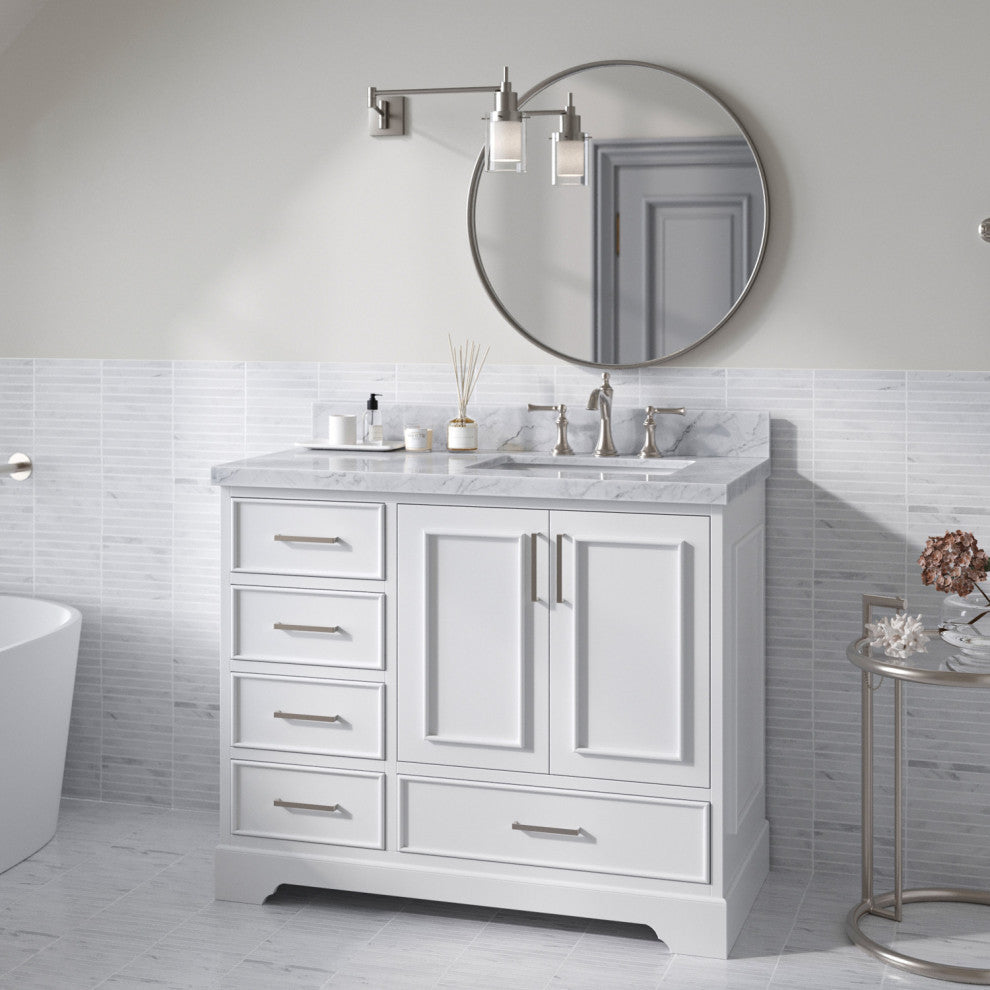 Ariel Stafford 42" Single Right Offset Sink Bathroom Vanity Base, White
