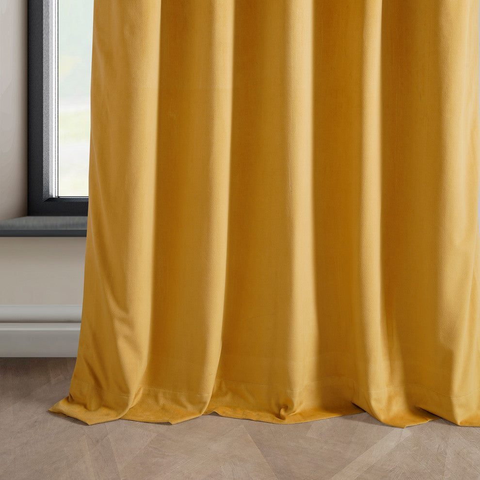 Heritage Plush Velvet Curtain Single Panel, Aztec Gold, 50"x84"