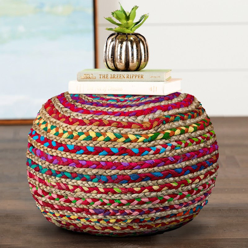 Recycled Natural Braided Pouf