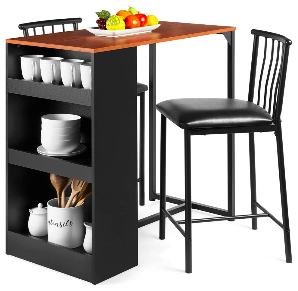 3-Piece Wooden Counter Height Dining Table Set for Kitchen