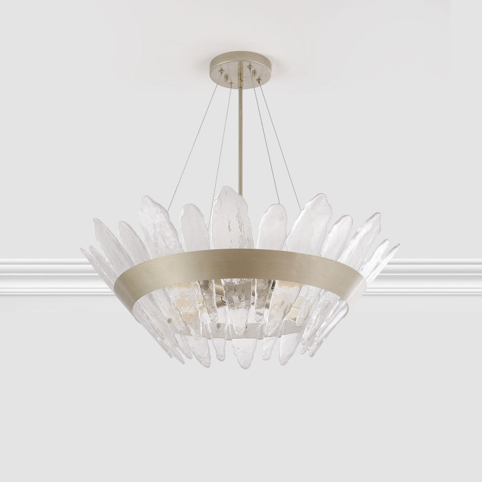 Eva 4-Light 29" Modern Handcrafted Glass Chandelier Brushed Champagne Silver