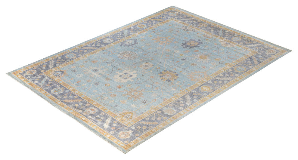 Oushak One-of-a-Kind Hand-Knotted Area Rug Light Blue, 9'8" x 13'6"