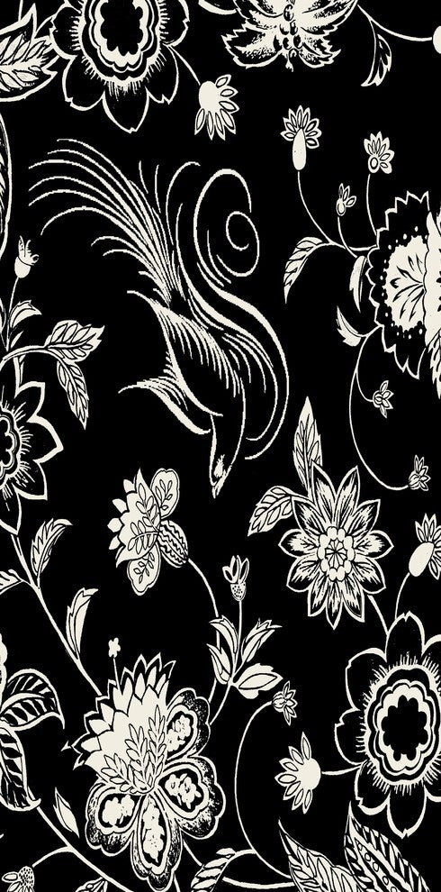Traditional Bird Floral Decorative Holiday Floral Print Bath Towel, Black