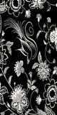 Traditional Bird Floral Decorative Holiday Floral Print Bath Towel, Black
