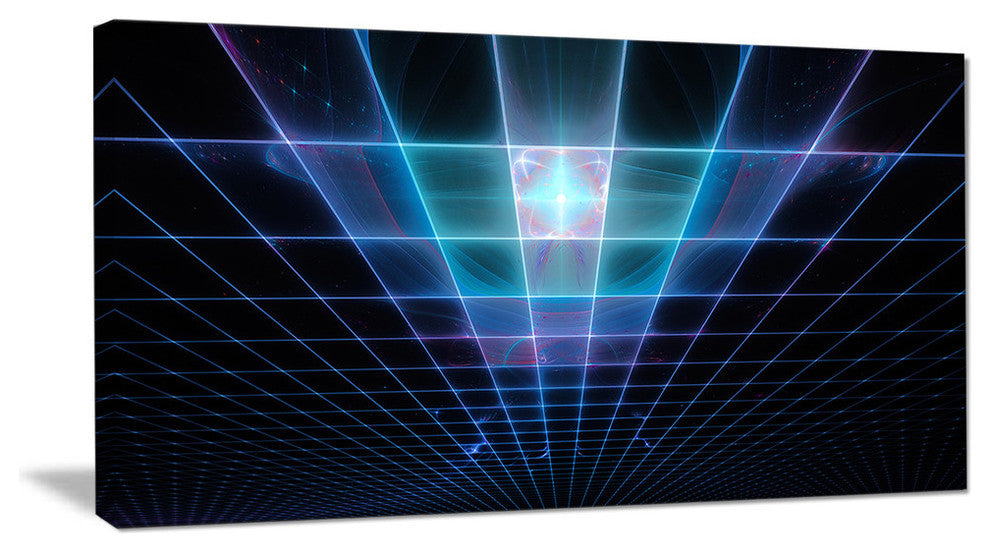 Blue Laser Protective Grids, Oversized Abstract Canvas Art Print, 60x28