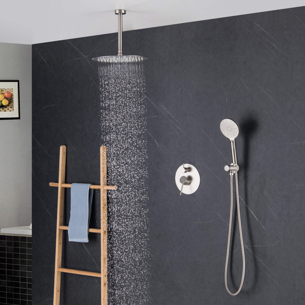 Ceiling Mounted 2-Function Shower System, Rough, Valve, Brushed Nickel