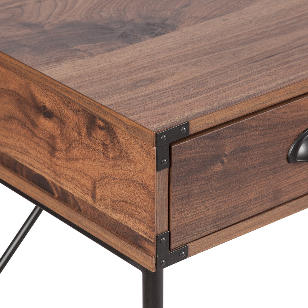 Brunei 59'' Wide 3 Drawer Wood Grain Farmhouse Writing Desk  in Walnut, Walnut Wood Grain