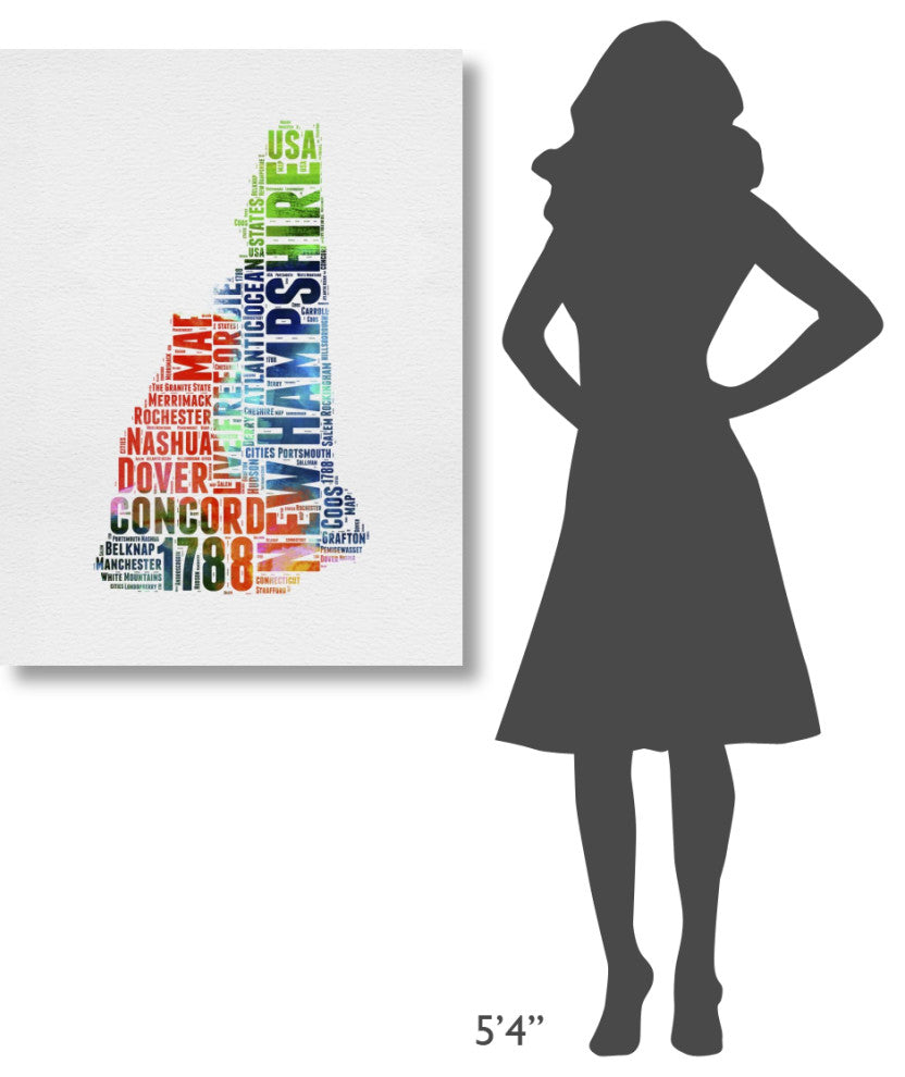 "New Hampshire Watercolor Word Cloud" Fine Art Print