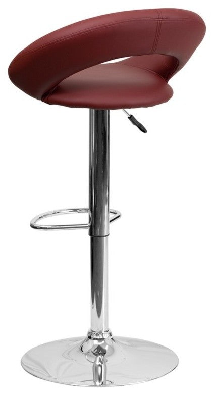 Estella Burgundy Vinyl Round-Orbit Back Swivel Adjustable Barstool