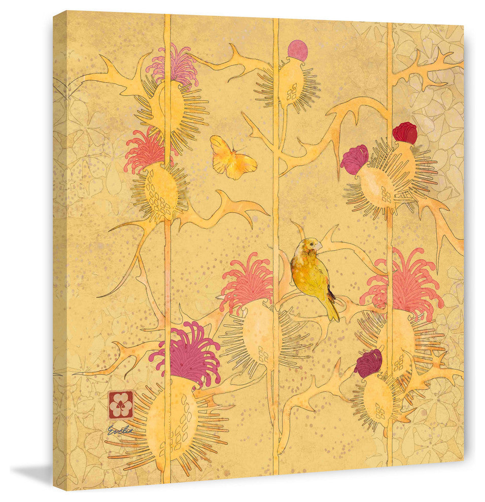 "Gold Finch Thistles" Painting Print on Canvas by Evelia