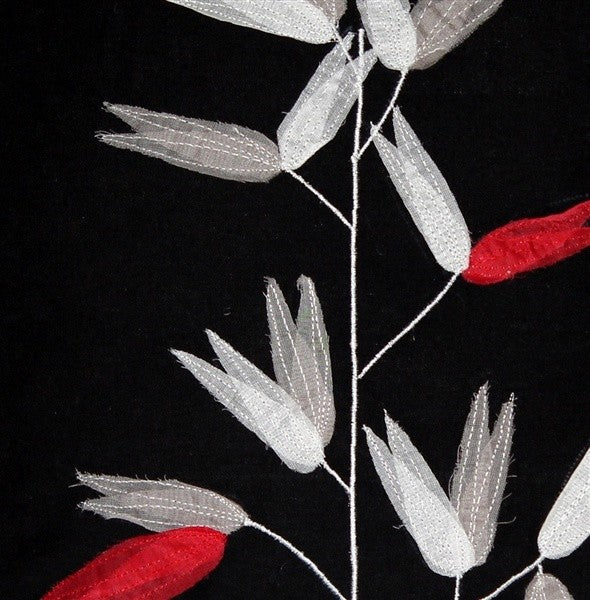Pillow Decor - Floral Applique Black Cotton Throw Pillow 16x16