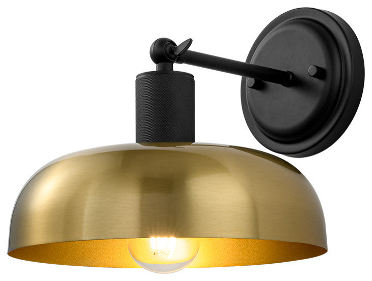 Industrial 1-Light Adjustable Black And Gold Dome Sconce