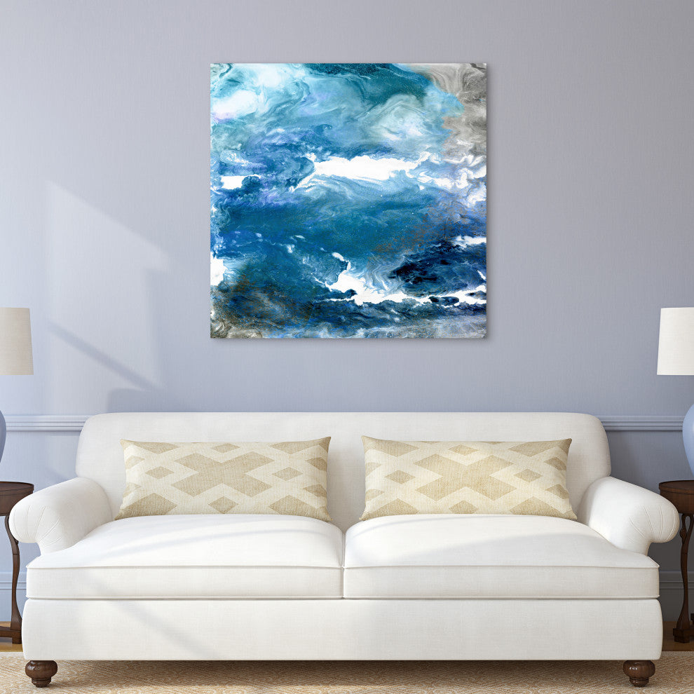 "Glistening Tide A" Abstract Wall Art Frameless Free Floating Tempered Art Glass