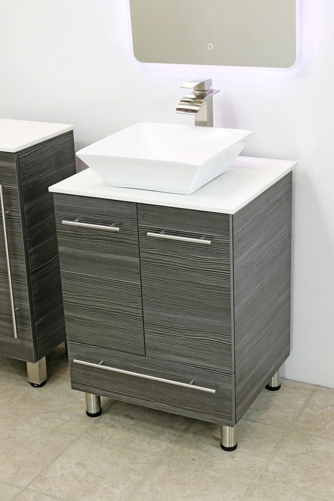 Windbay 24" Freestanding Vanity, Dark Gray, White Stone Countertop