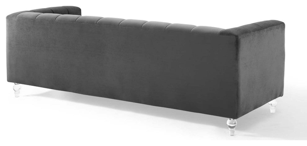 Mesmer Channel Tufted Button Performance Velvet Sofa - Charcoal