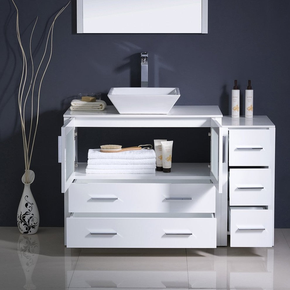 Torino 48" White Modern Bathroom Vanity With Side Cabinet, FFT3112CH